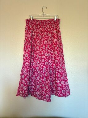 365 Destination Pink Floral Maxi Skirt Smocked Waist & Inner Shell 100% Cotton
